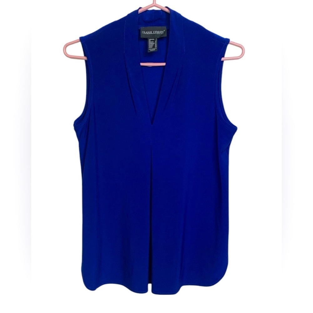Frank Lyman Blue Professional Short Sleeve Tunic Style Top, 4 Way Stretch